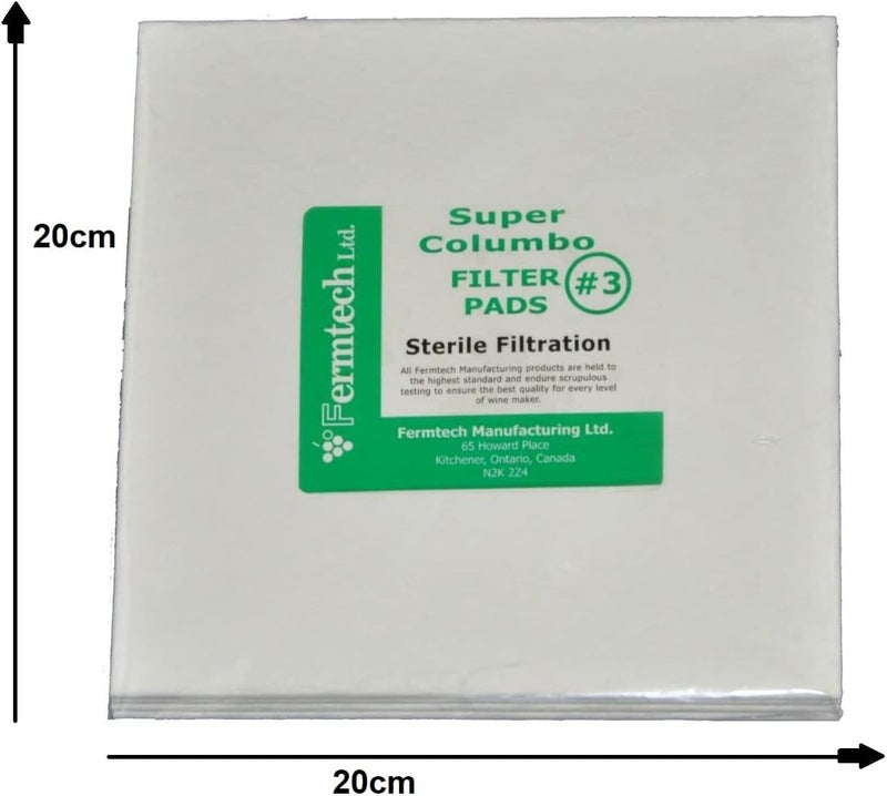 Fermtech #3 Filter Pads 20 cm x 20cm for 20x20 plate filters. Pads rated at 0.8 micron. Works with Super Colombo Wine Filters, Plate and Frame Liquid filters. Pack of 4 (#3 Sterile) - Image 2